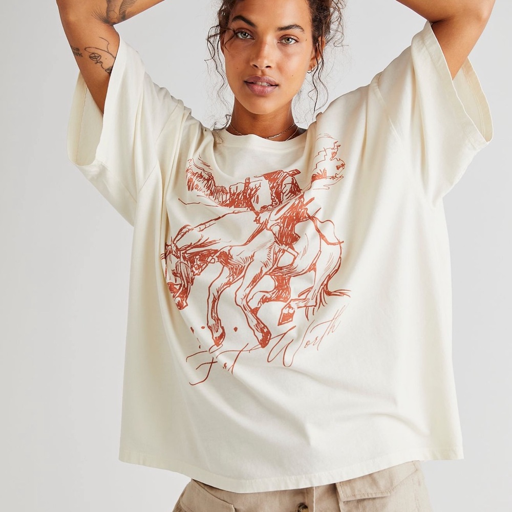 Free People Cream Tee with Red Graphic